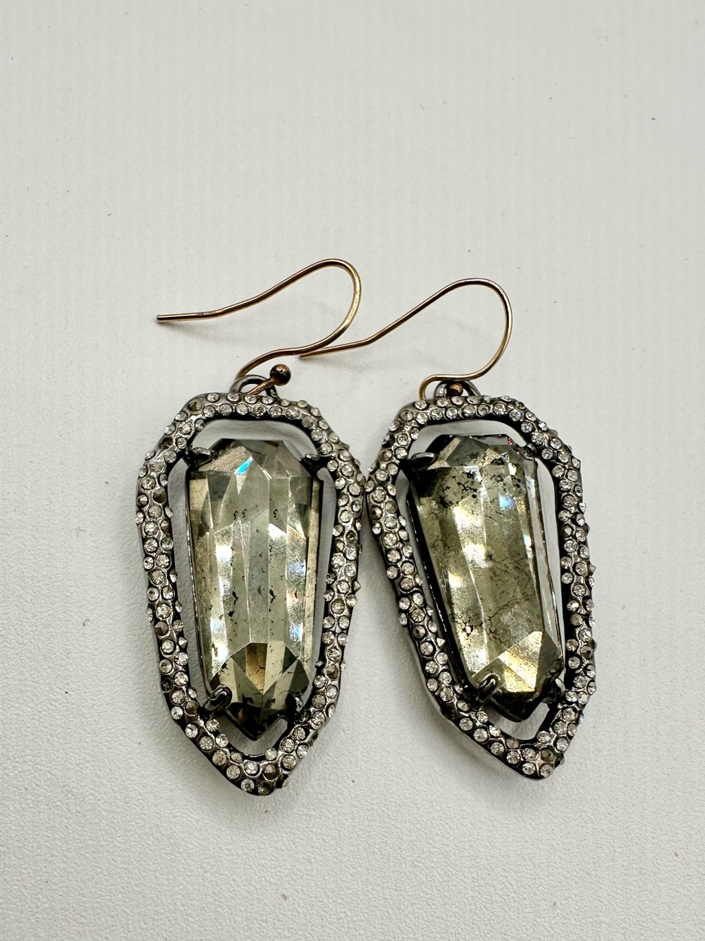 ALEX BITTAR MISS HAVISHAM ENCRUSTED SHIELD DROP EARRINGS DARK RUTHENIUM TONE